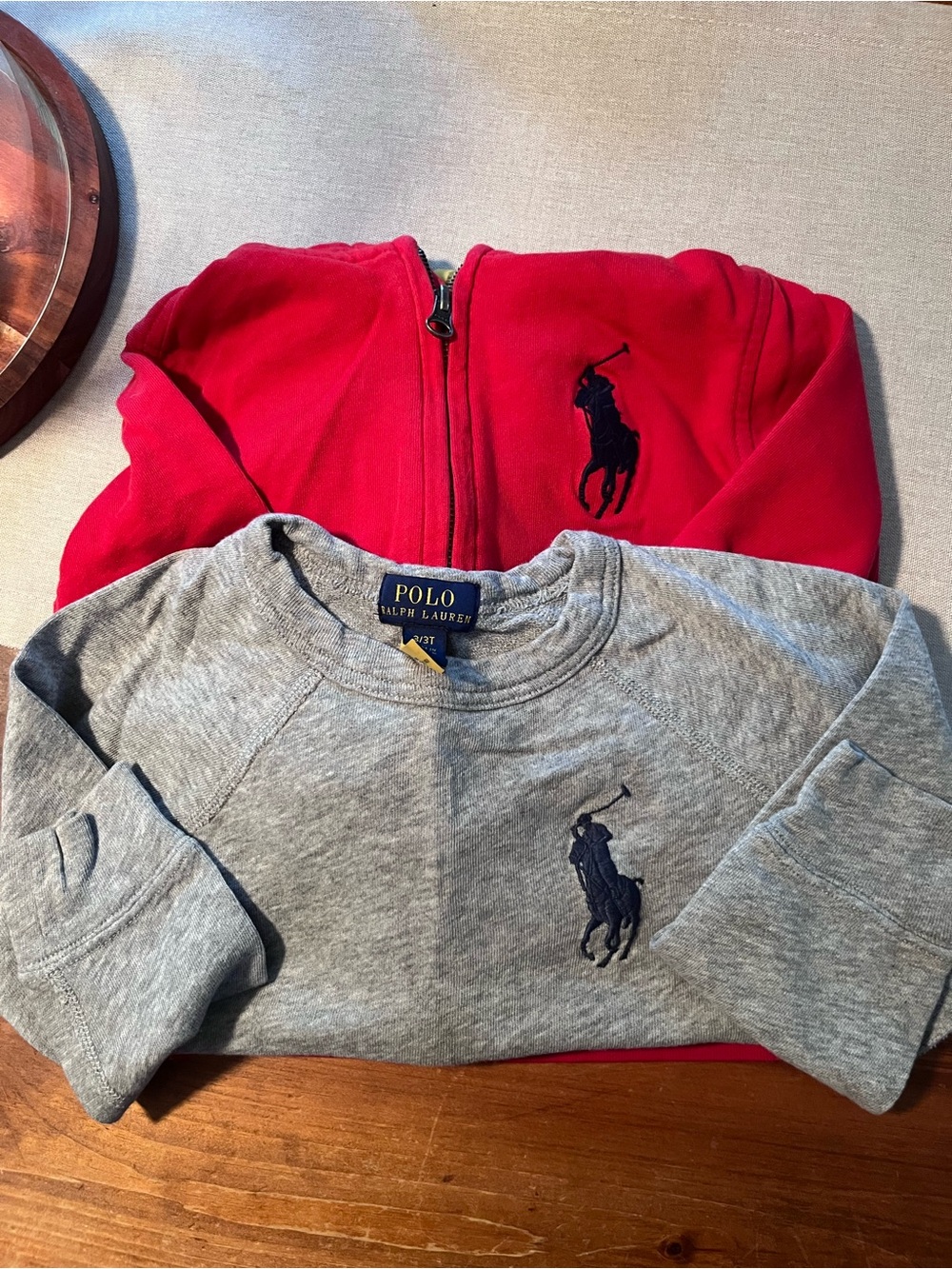 3T Polo by Ralph Lauren Kids Red Zip Hoodie & Grey Crew Sweatshirt Set